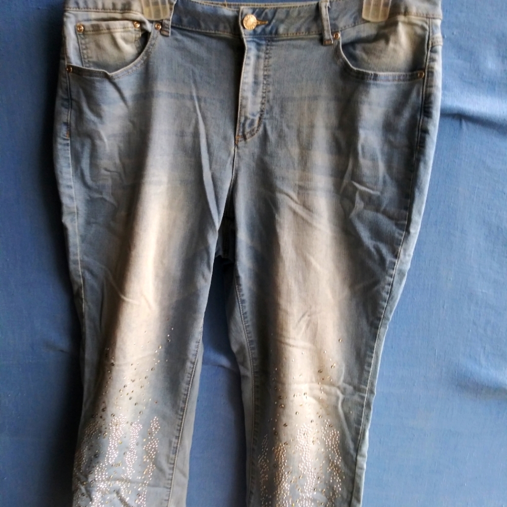Cato Women's Plus Size 18W Classic Short Rhinestone Design on Leg Bootcut Jeans